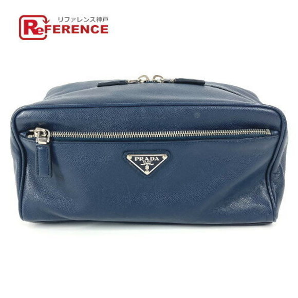 Prada Triangle Bag Shoulder Bag Saffiano Leather Navy Blue - Picture 1 of 9